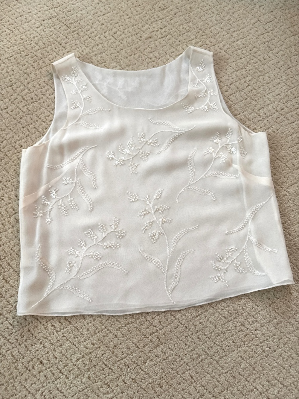 Cream Beaded Appliqué Sleeveless Top - XS